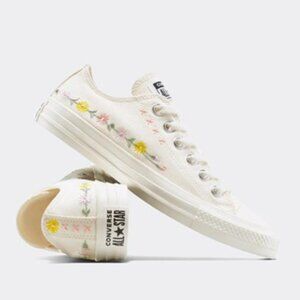 Converse Chuck Taylor All Star Ox Floral Embroidered Sneakers Egret Green NEW